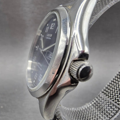 Citizen Eco-Drive Junction Watch Men 38mm Black Dial Steel Daydate Round Runs2