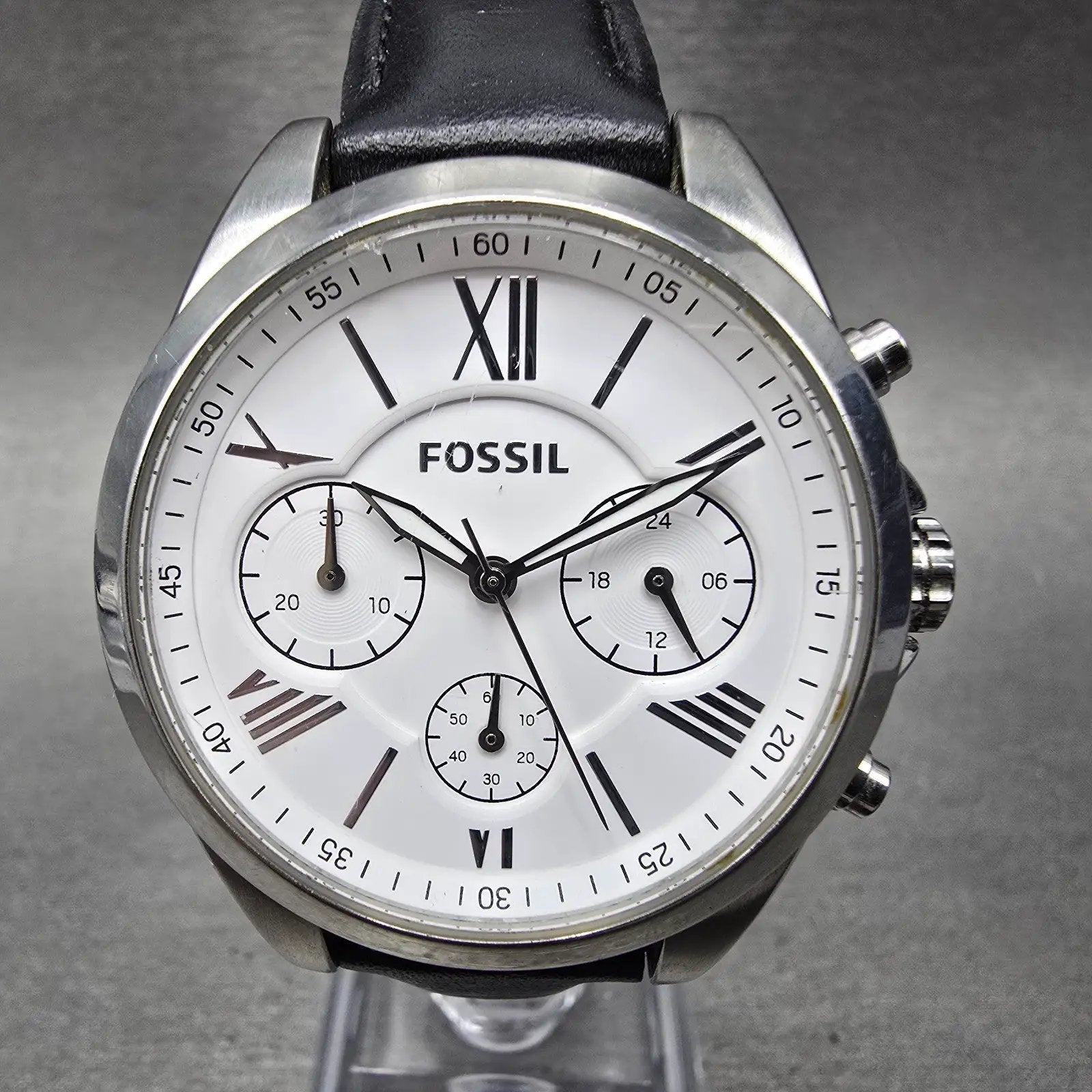 Fossil Chronograph Watch Women 36mm White Dial Silver Tone BQ3122 New Battery0