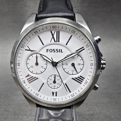 Fossil Chronograph Watch Women 36mm White Dial Silver Tone BQ3122 New Battery0