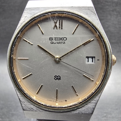 Seiko SQ Watch Men 33mm Silver Dial Silver Tone Date Round 8122-7029 New Battery1