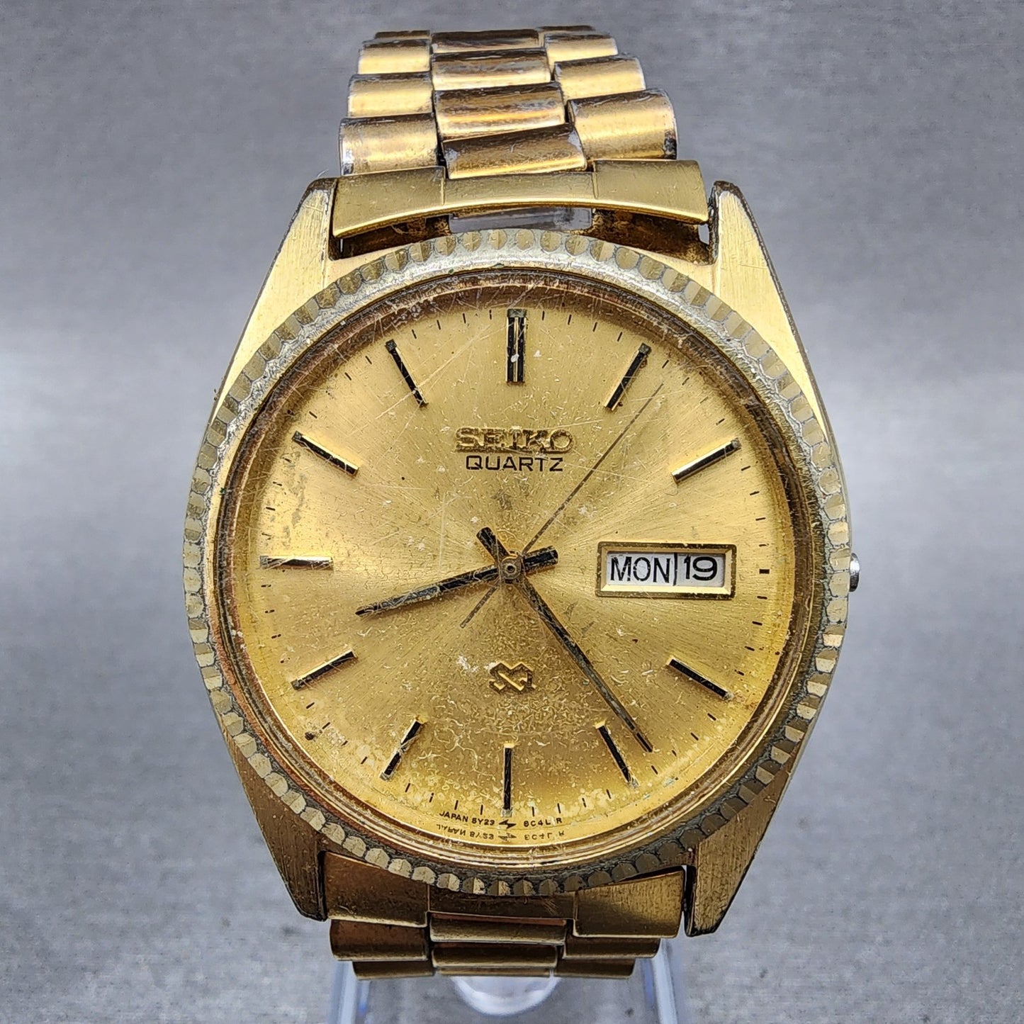 Seiko SQ President Watch Men 36mm Gold Dial Gold Tone Daydate 5y238a69 PARTS0