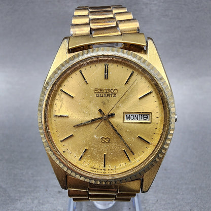 Seiko SQ President Watch Men 36mm Gold Dial Gold Tone Daydate 5y238a69 PARTS0