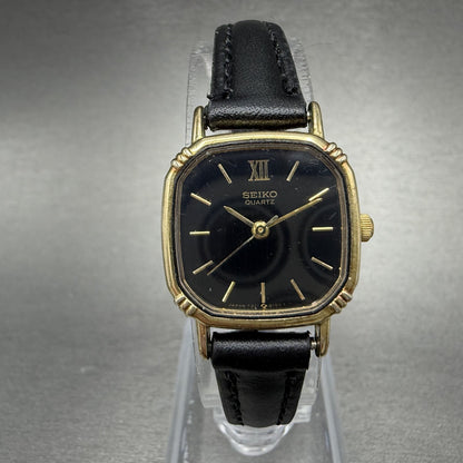 Seiko Watch Women 20mm Black Dial Gold Tone Square 7321-507a New Battery INUH0