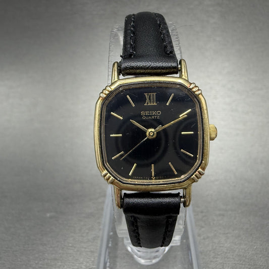 Seiko Watch Women 20mm Black Dial Gold Tone Square 7321-507a New Battery INUH0