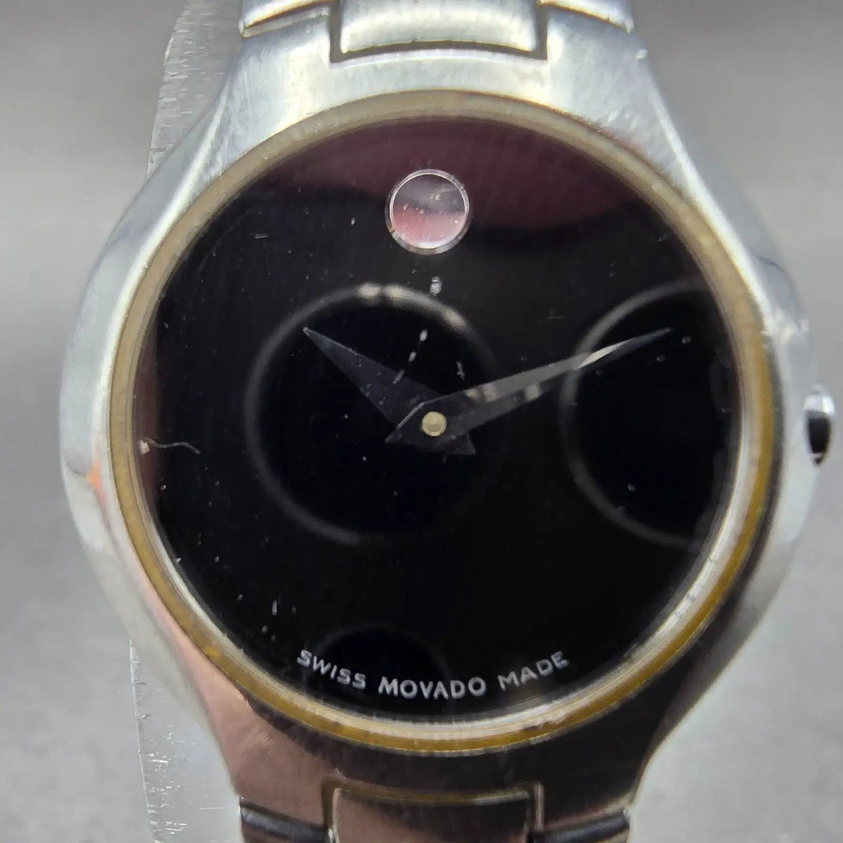 Movado Kara Watch Women 24mm Black Dial Steel Round 84-A1-1846 New Battery 561