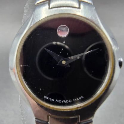 Movado Kara Watch Women 24mm Black Dial Steel Round 84-A1-1846 New Battery 561