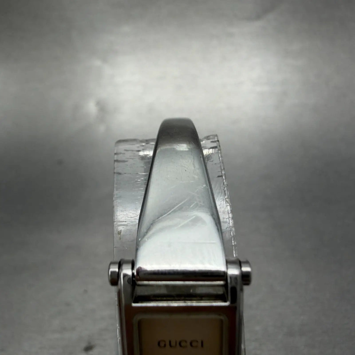 Gucci 1500L Tank Watch Women 12mm Black Dial Steel Rectangle Bangle New batt Box4