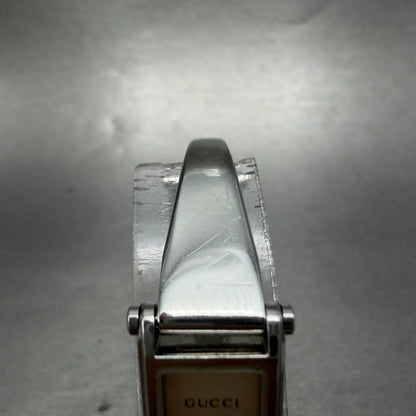 Gucci 1500L Tank Watch Women 12mm Black Dial Steel Rectangle Bangle New batt Box4