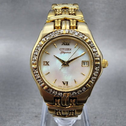Citizen Elegance Watch Women 25mm MOP Dial Gold Tone Date 1010H14339 NewBattery0