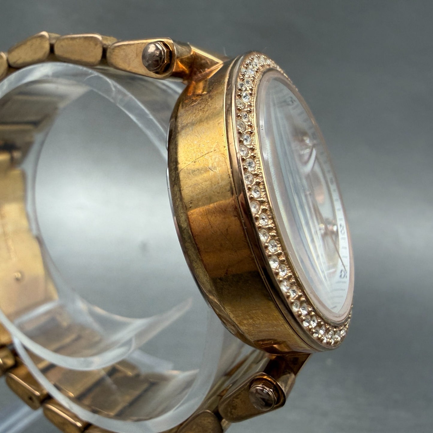 Michael Kors Mini Parker Watch Women 33mm MOP Dial Rose Gold Tone Daydate NewBat3