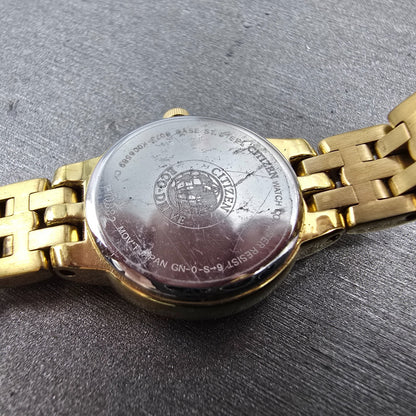 Citizen Eco-Drive Watch Women 21mm White Dial Gold Tone Round B023-K006589 Runs9