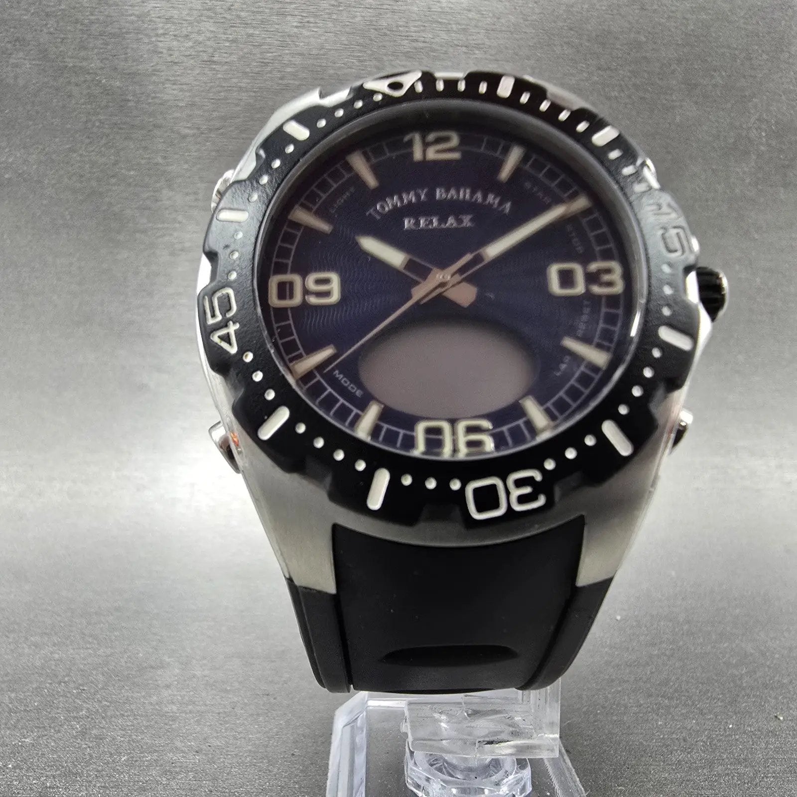 Tommy Bahama Relax Dive Watch Men 43mm Blue Dial Steel Ana Digi RLX1004 PARTS7