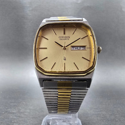 Citizen CQ Watch Men 33mm Gold Dial Two Tone Daydate Rectangle 1250-214609 PARTS6