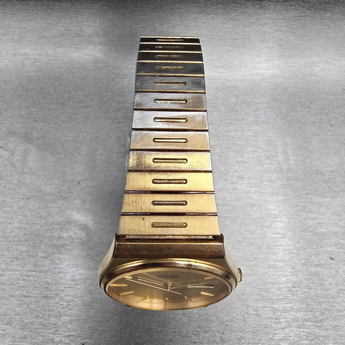 Seiko Watch Men 33mm Gold Dial Gold Daydate Round 5Y23-8119 New Battery VTG JDM4