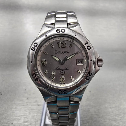 Bulova Marine Star Watch Women 28mm Silver Dial Silver Tone Date 96M25 New Batt0