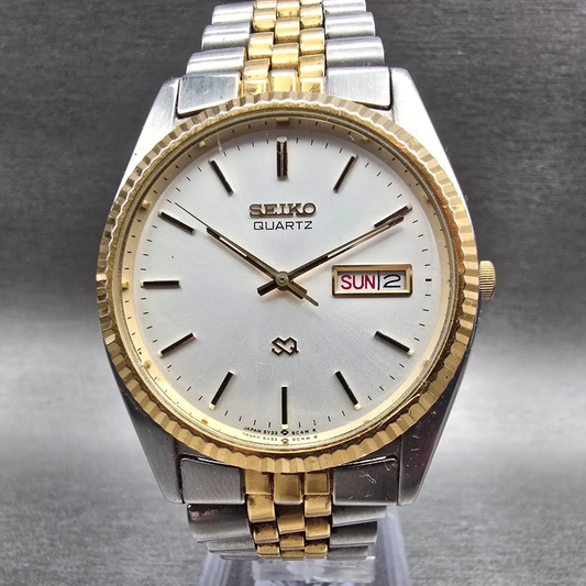 Seiko President Watch Men 35mm Silver Dial Two Tone Daydate 5Y23-8A68 New Batt0