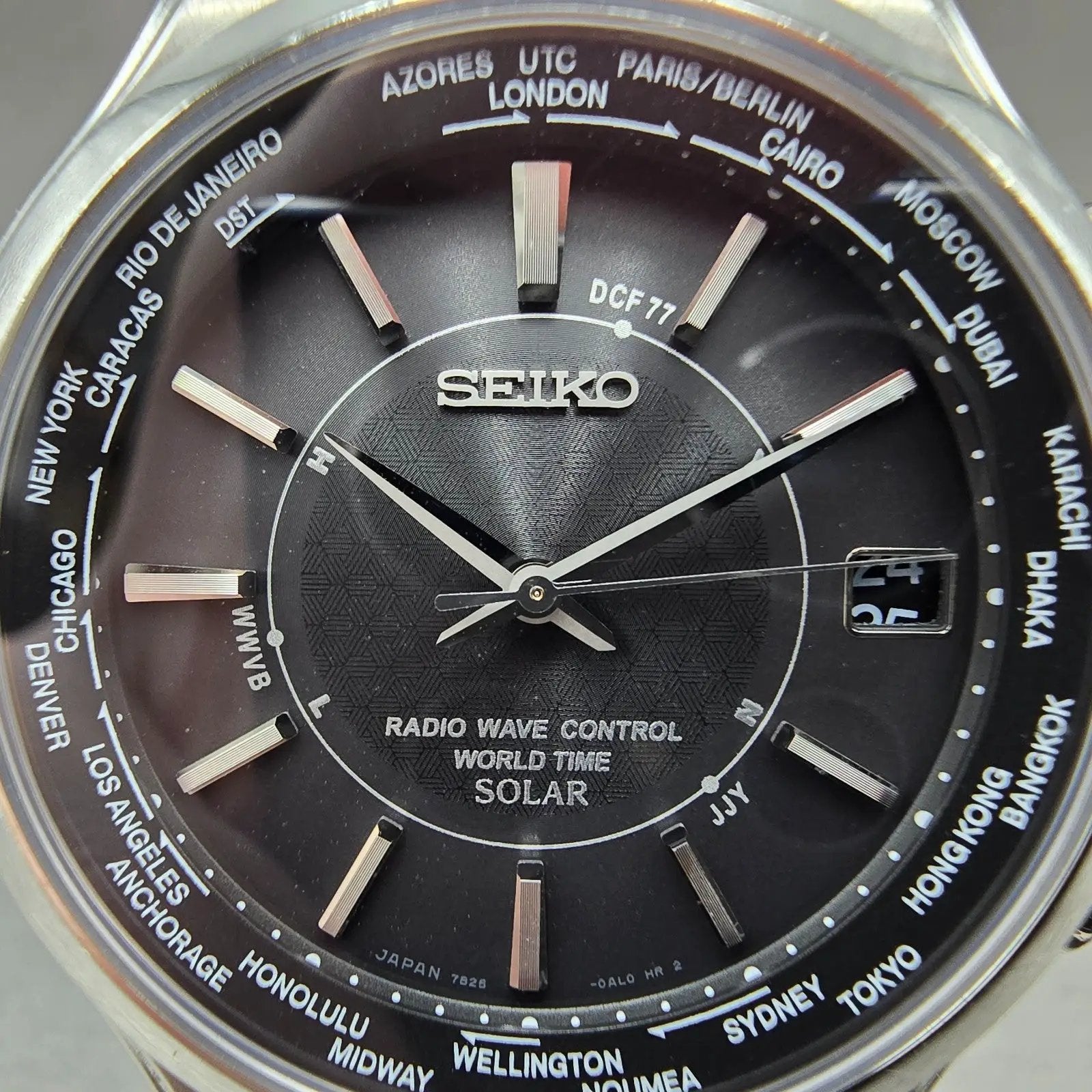Seiko World Time Solar Watch Men 39mm Black Dial SteelAtomic 7B25-0AG0 READ!!!!!2