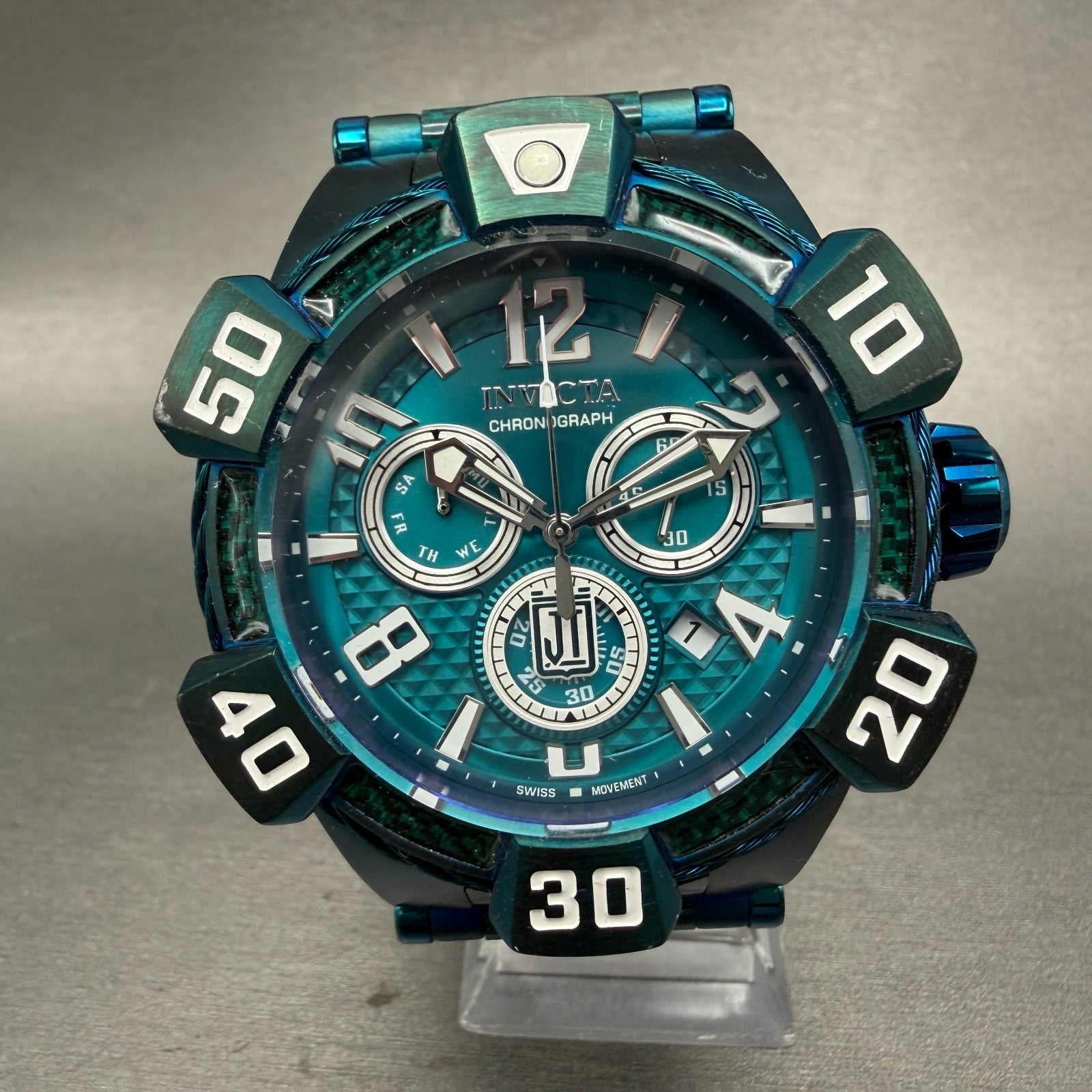 Invicta Jason Taylor Chrono Watch Men 52mm Blue Dial Green Daydate 40432 NewBatt0