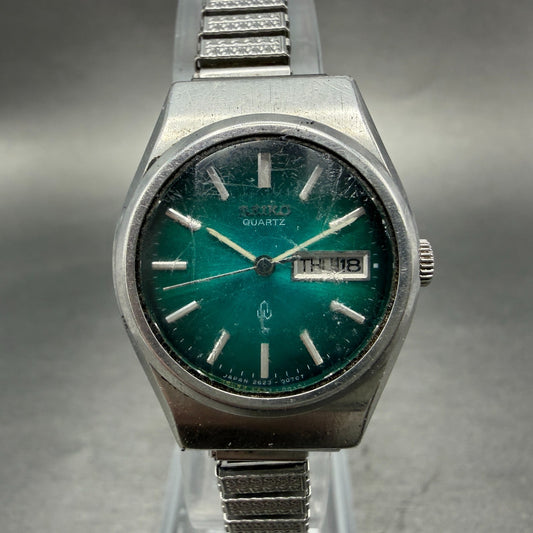 Seiko Watch Women 25mm Green Dial Silver Tone Daydate 2623-0070 New Battery0