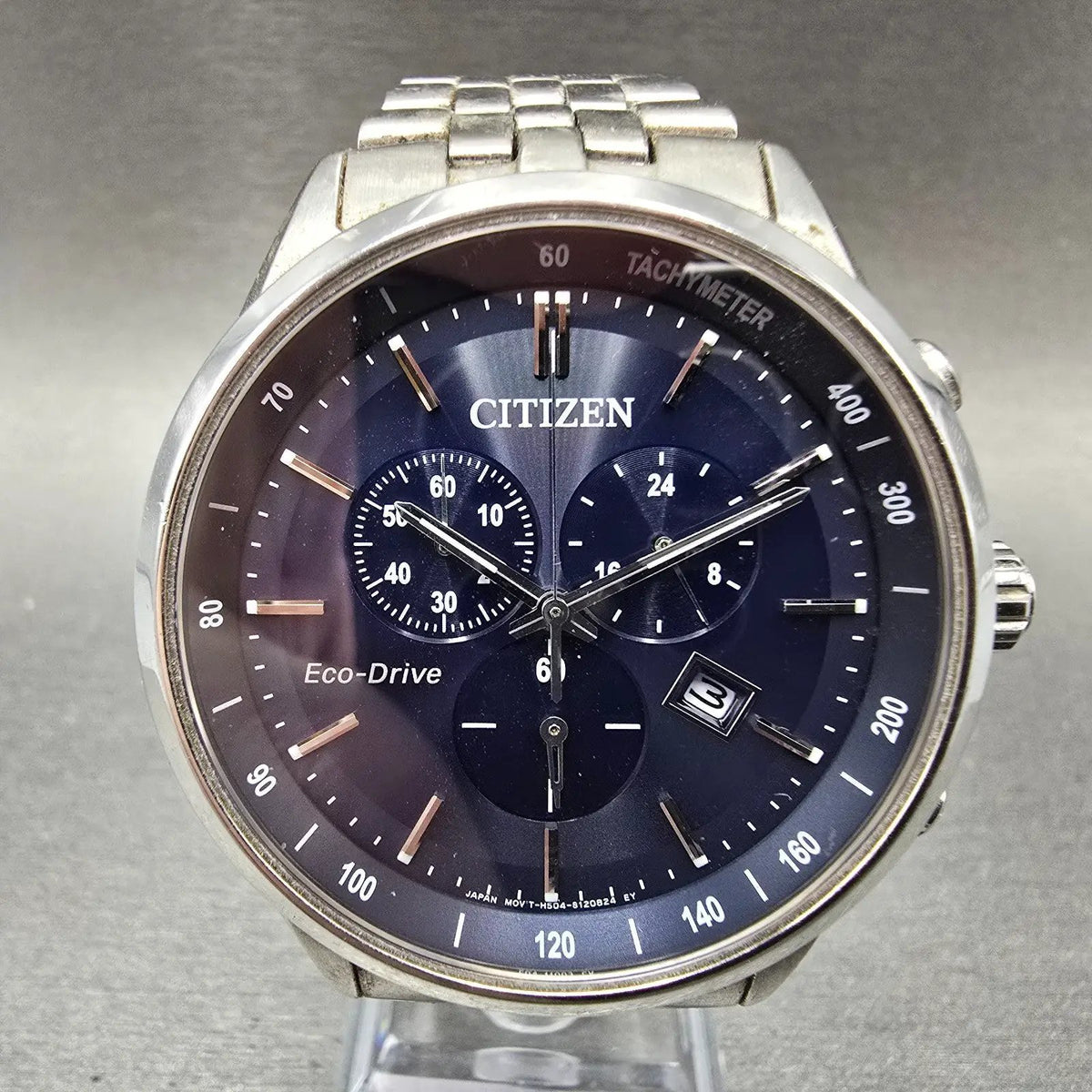 Citizen Eco-Drive Chronograph Watch Men 42mm Blue Dial Steel AT2141-52L Runs0