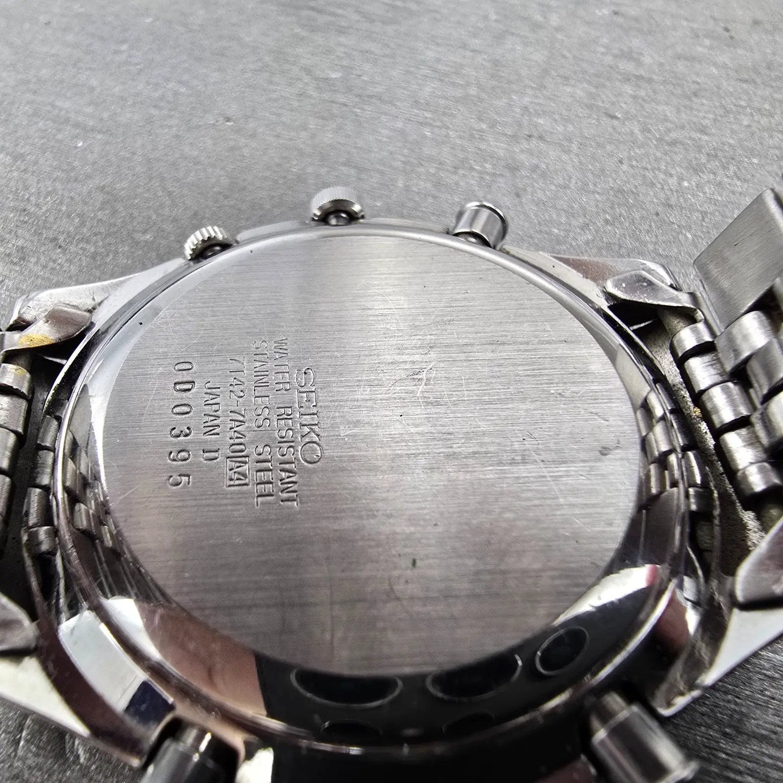 Seiko Chronograph Watch Men 40mm White Dial Two Tone Alarm Date 7T42-7A40 PARTS9