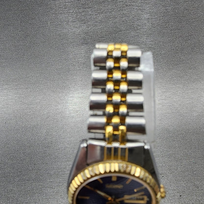 Seiko SQ Watch Women 24mm Blue Dial Two Tone Daydate Round New Battery KJ784