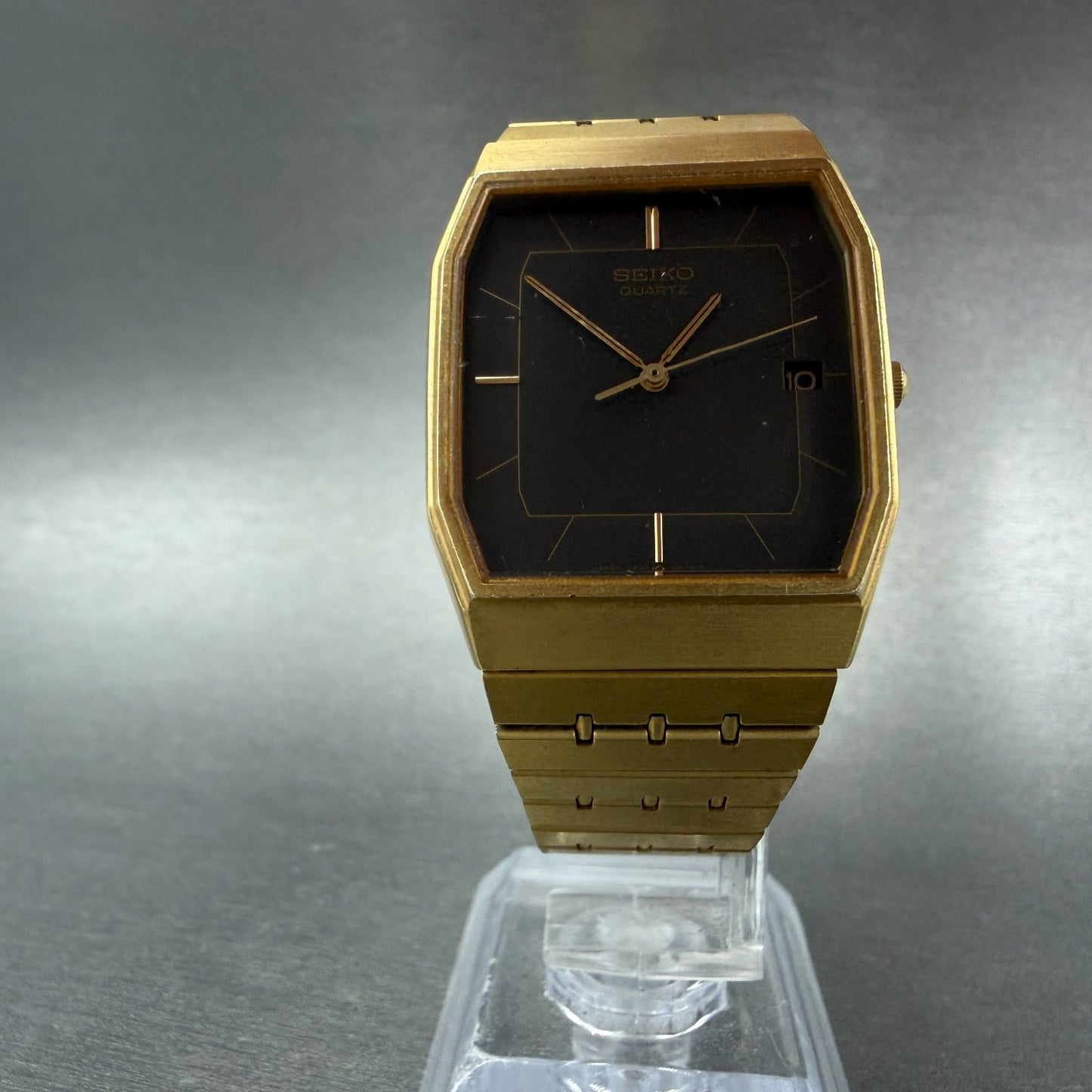 Seiko Tank Watch Men 29mm Black Dial Gold Tone Date 5P32-5A50 READ!! New Battery5