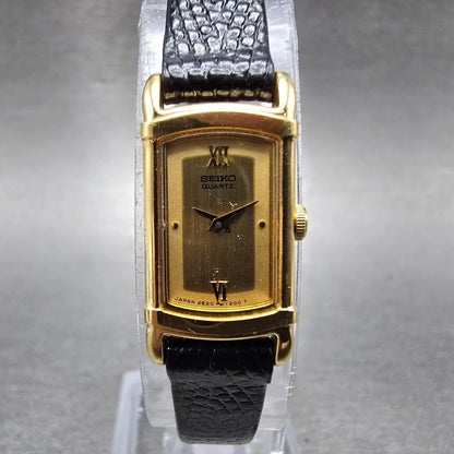 Seiko Tank Watch Women 12mm Champagne Dial Gold Tone 2E20-5969 New Battery VTG0