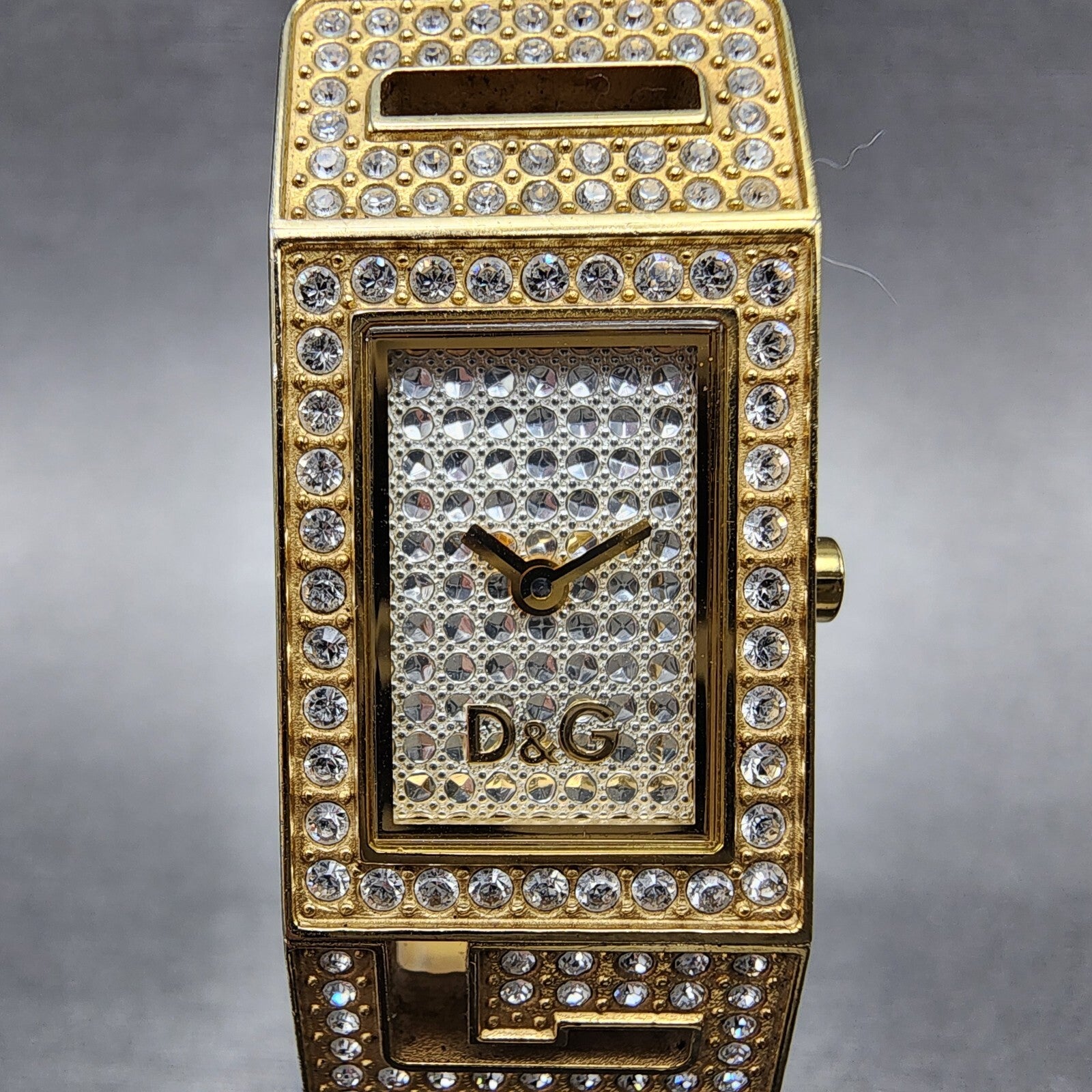 Dolce & Gabbana Tank Watch Women 17mm Silver Dial Gold Tone Rectangle New Batt1