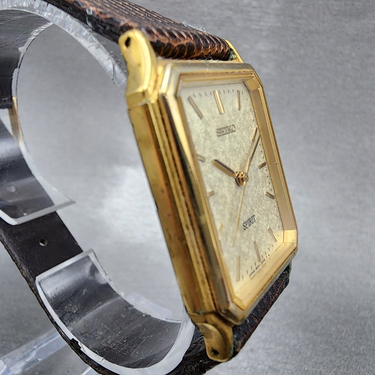 Seiko Spirit Tank Watch Men 26mm White Dial Gold Tone 5e31-5b60 New Battery