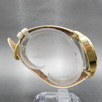 Coach Boyfriend Watch Women Champagne Dial Gold Tone Round Leather New Battery8