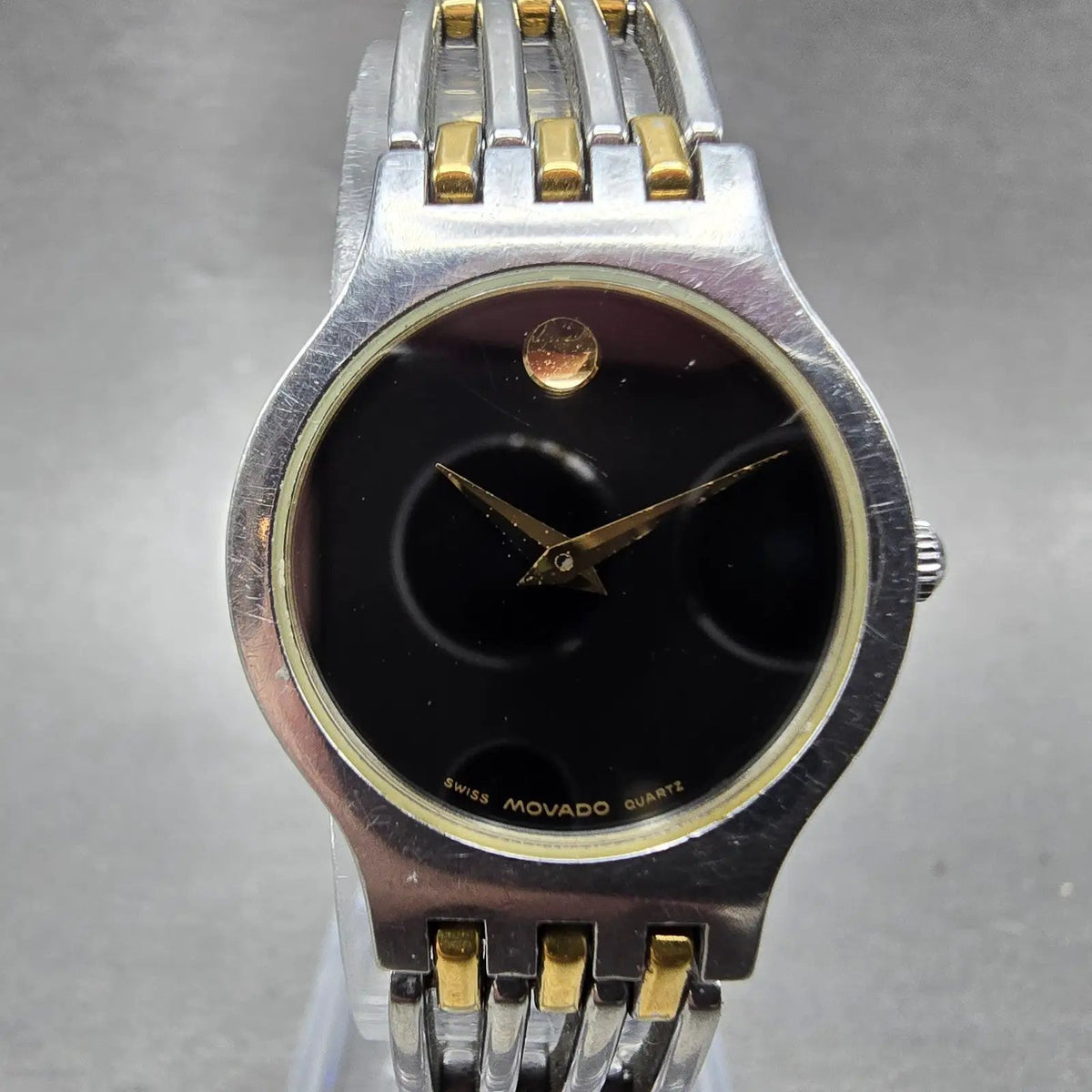 Movado Esperanza Watch Women 23mm Black Dial Two Tone Round 84-25-811.4 New Batt0