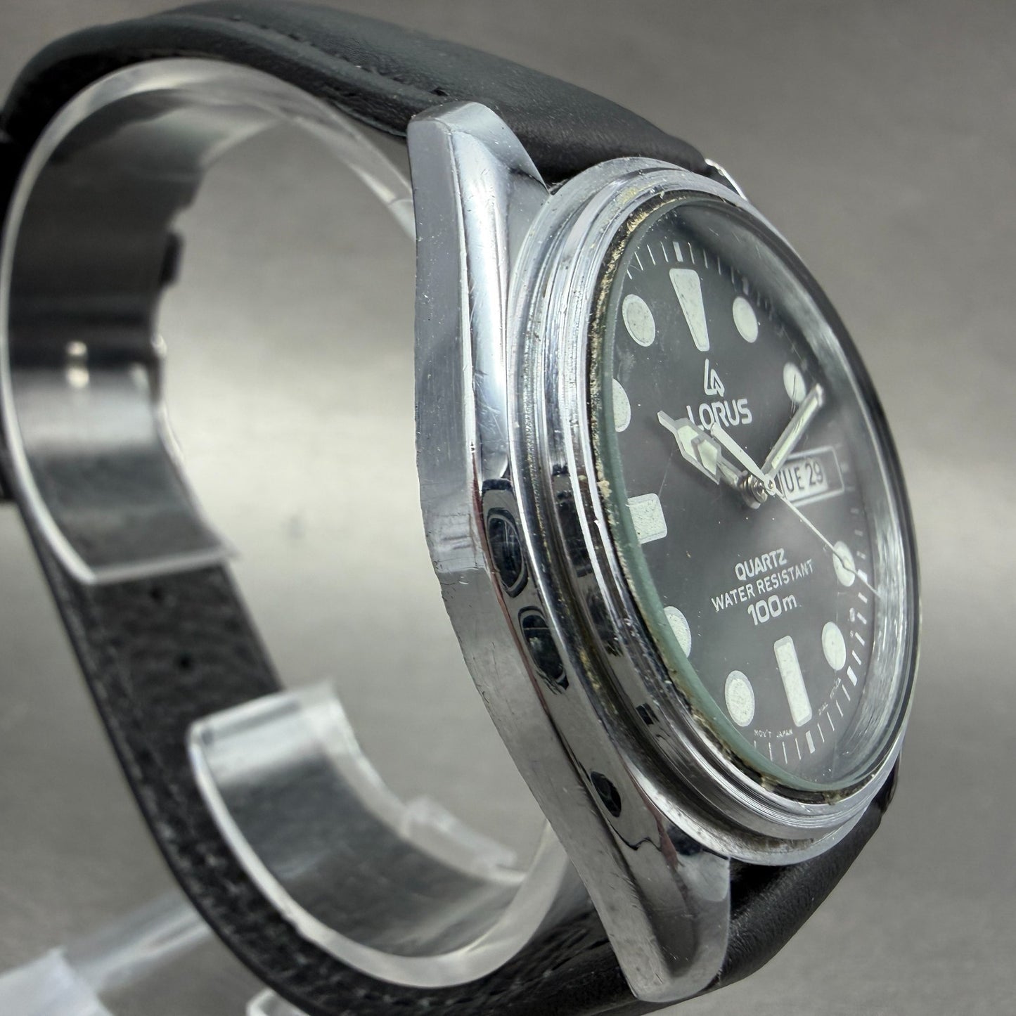 Seiko Lorus Watch Men 37mm Black Dial Silver Tone Daydate Y143-8040 New Battery3