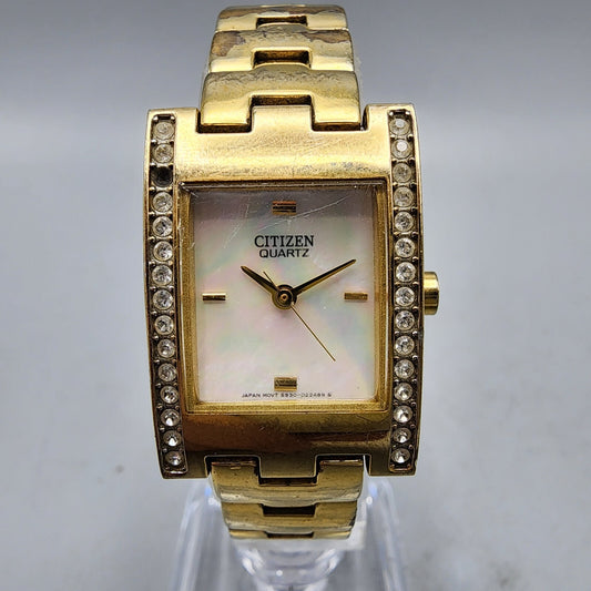 Citizen Tank Watch Women 20mm MOP Dial Gold Tone Rectangle 5930-S072051 New Batt