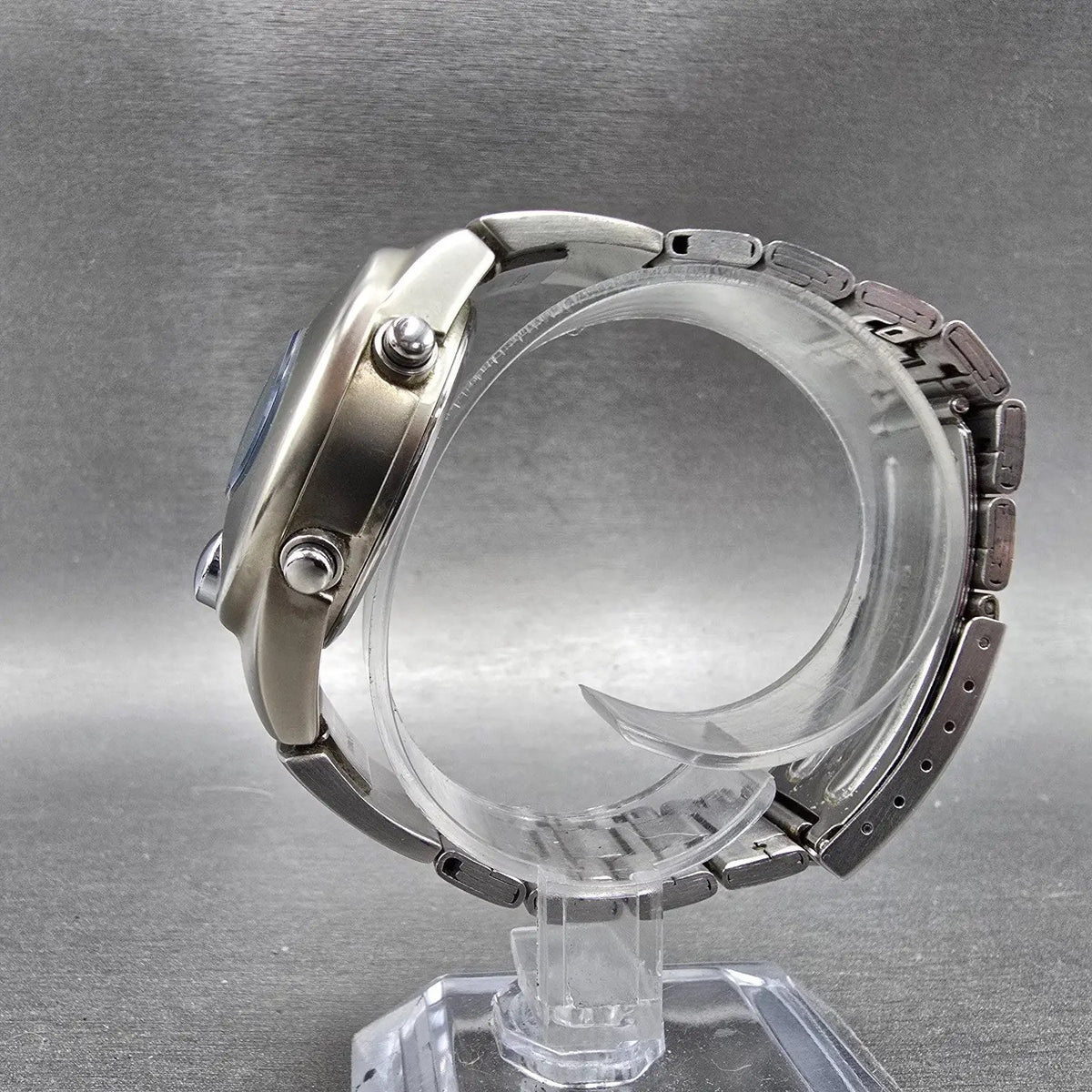 Seiko ALBA Spoon Watch Men 36mm Silver Blue Alarm Chronograph Digital PARTS7