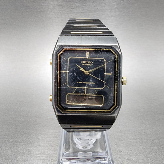 Seiko Watch Men Black Gold Tone Analog Digital Alarm Chrono 28mm H449-5310 PARTS