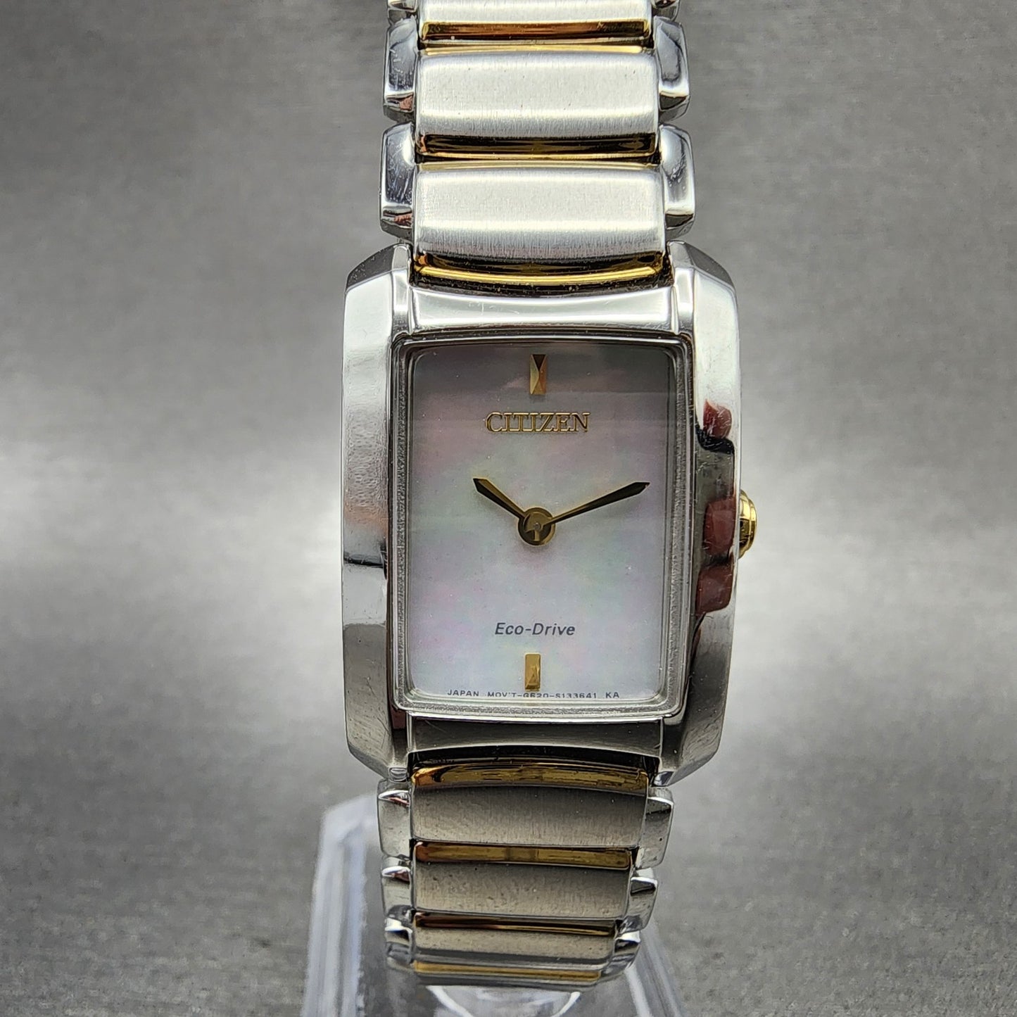 Citizen EcoDrive Tank Watch Women 20mm MOP Dial Two Tone Rectangle Runs0
