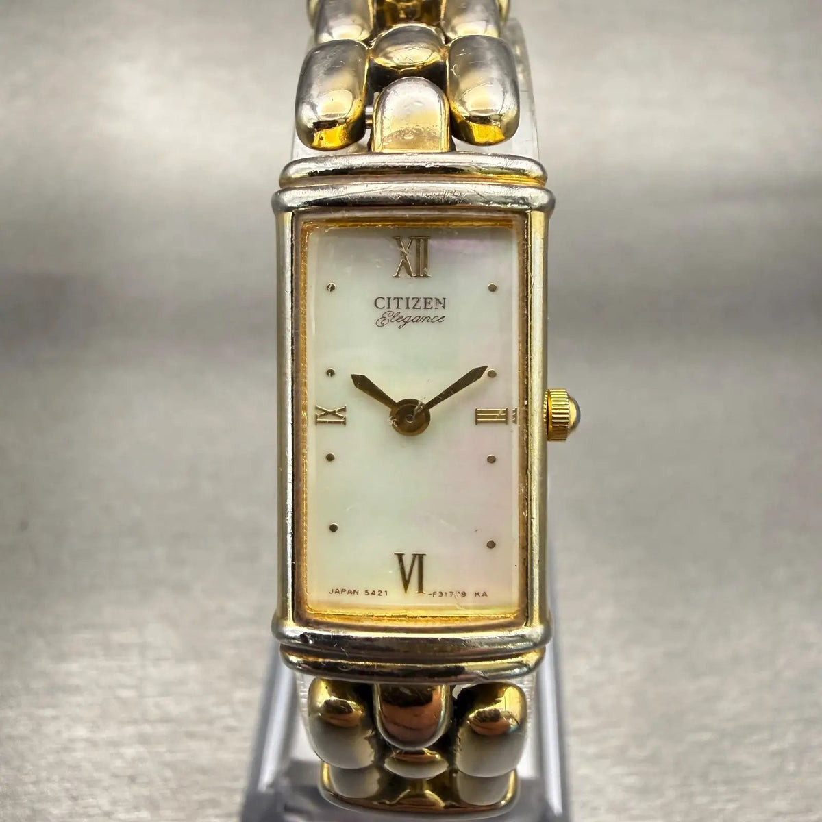 Citizen Elegance Tank Watch Women 14mm MOP Dial Gold Tone 5421-F47173 New Batt0