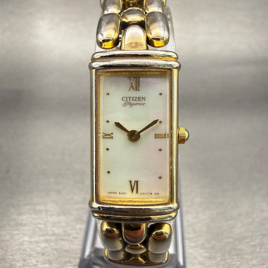 Citizen Elegance Tank Watch Women 14mm MOP Dial Gold Tone 5421-F47173 New Batt0