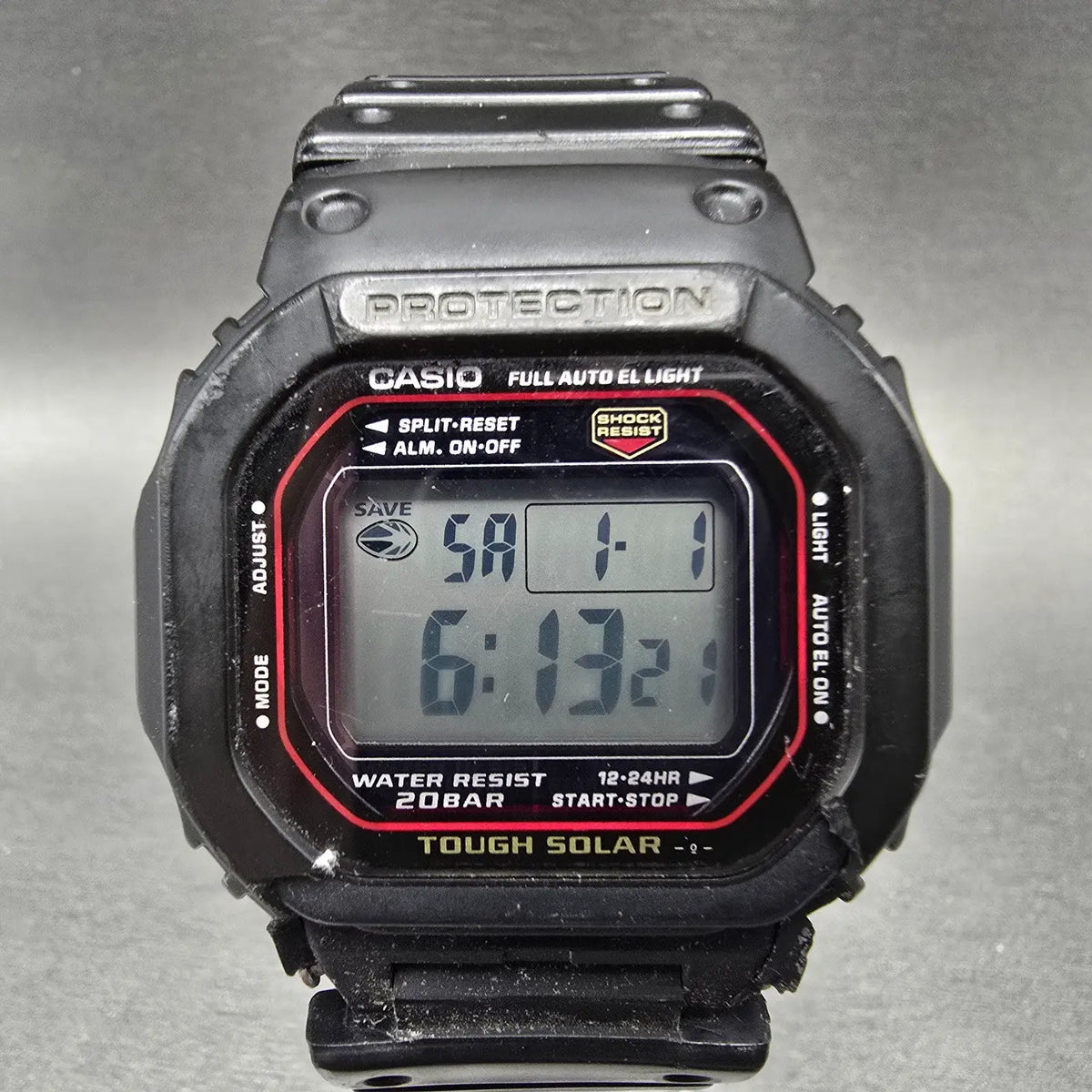 Casio G-Shock G-5600 Watch Men 43mm Black Alarm Chrono Solar Octagon PARTS0