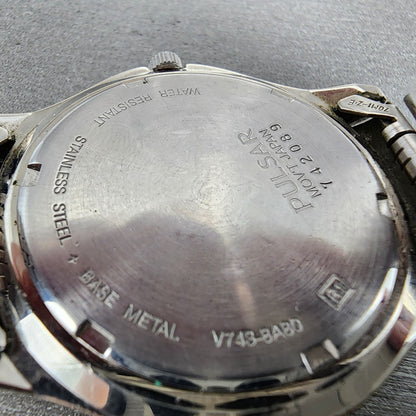 Pulsar Watch Men 38mm Silver Dial Silver Tone Daydate Round V7438A80 New Batt9