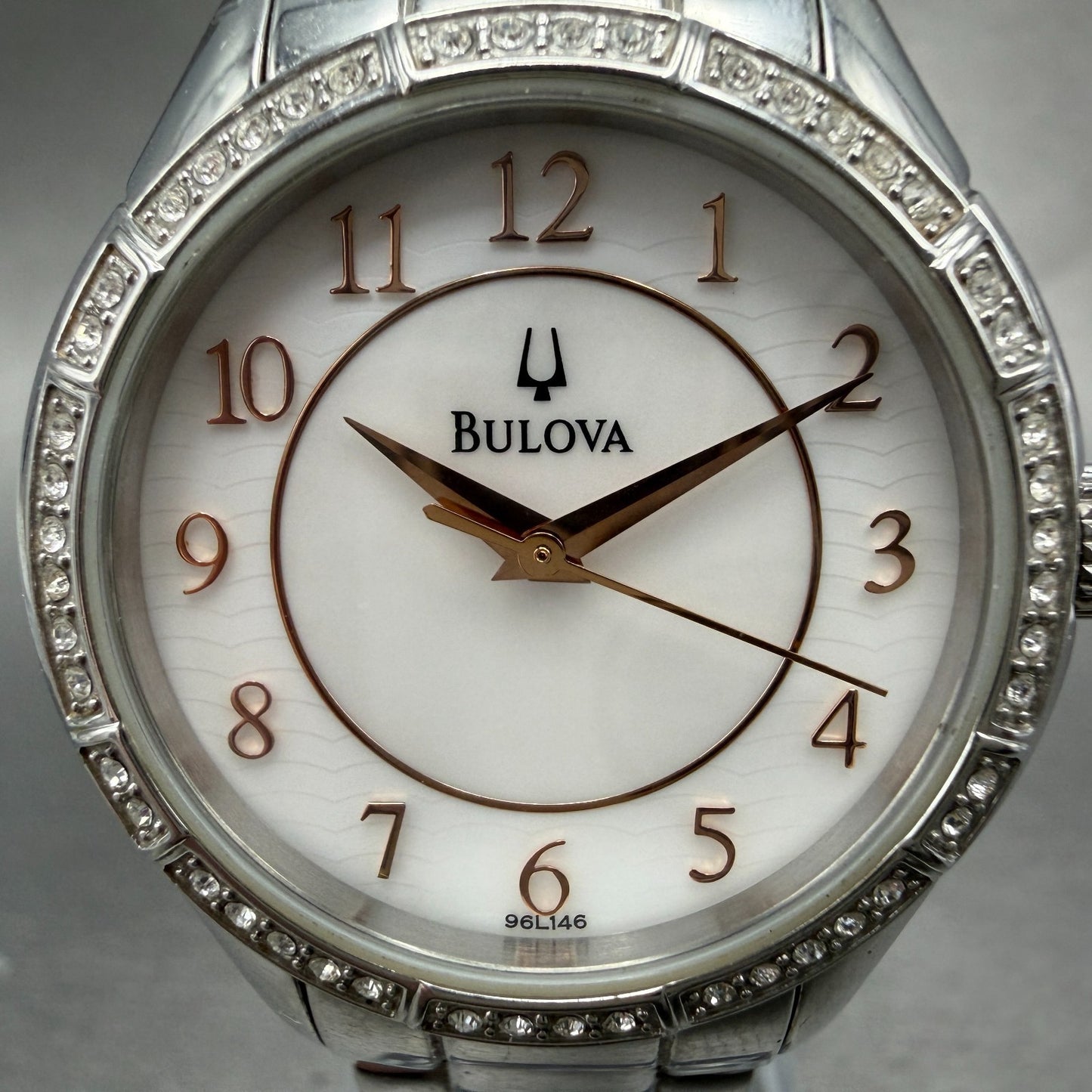 Bulova Watch Women 33mm MOP Dial Silver Tone Round 96L146 New Battery Diamond1