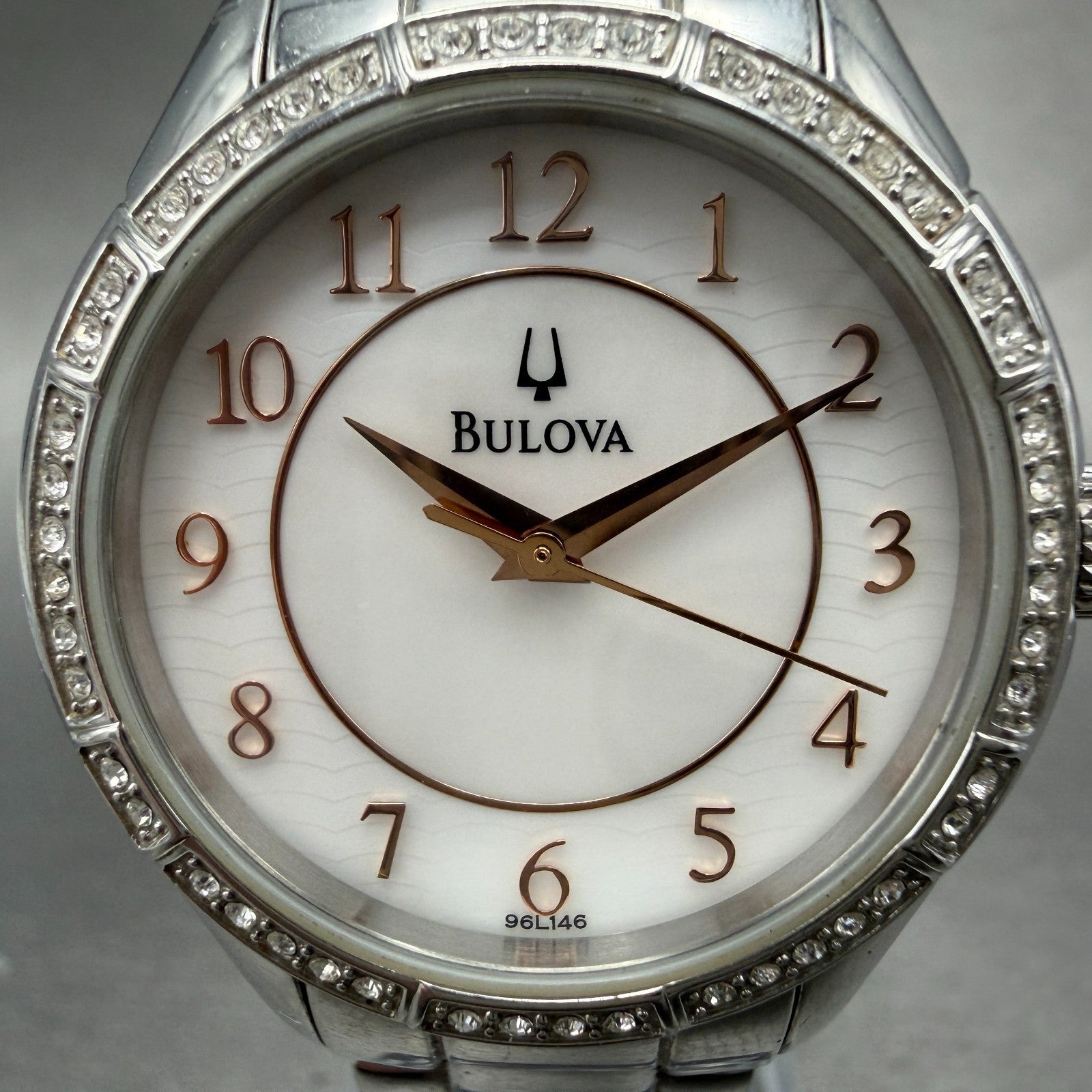 Bulova Watch Women 33mm MOP Dial Silver Tone Round 96L146 New Battery Diamond1