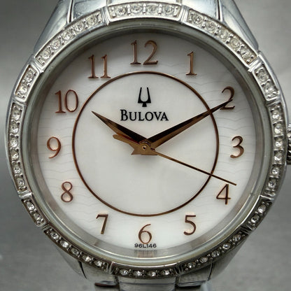 Bulova Watch Women 33mm MOP Dial Silver Tone Round 96L146 New Battery Diamond1