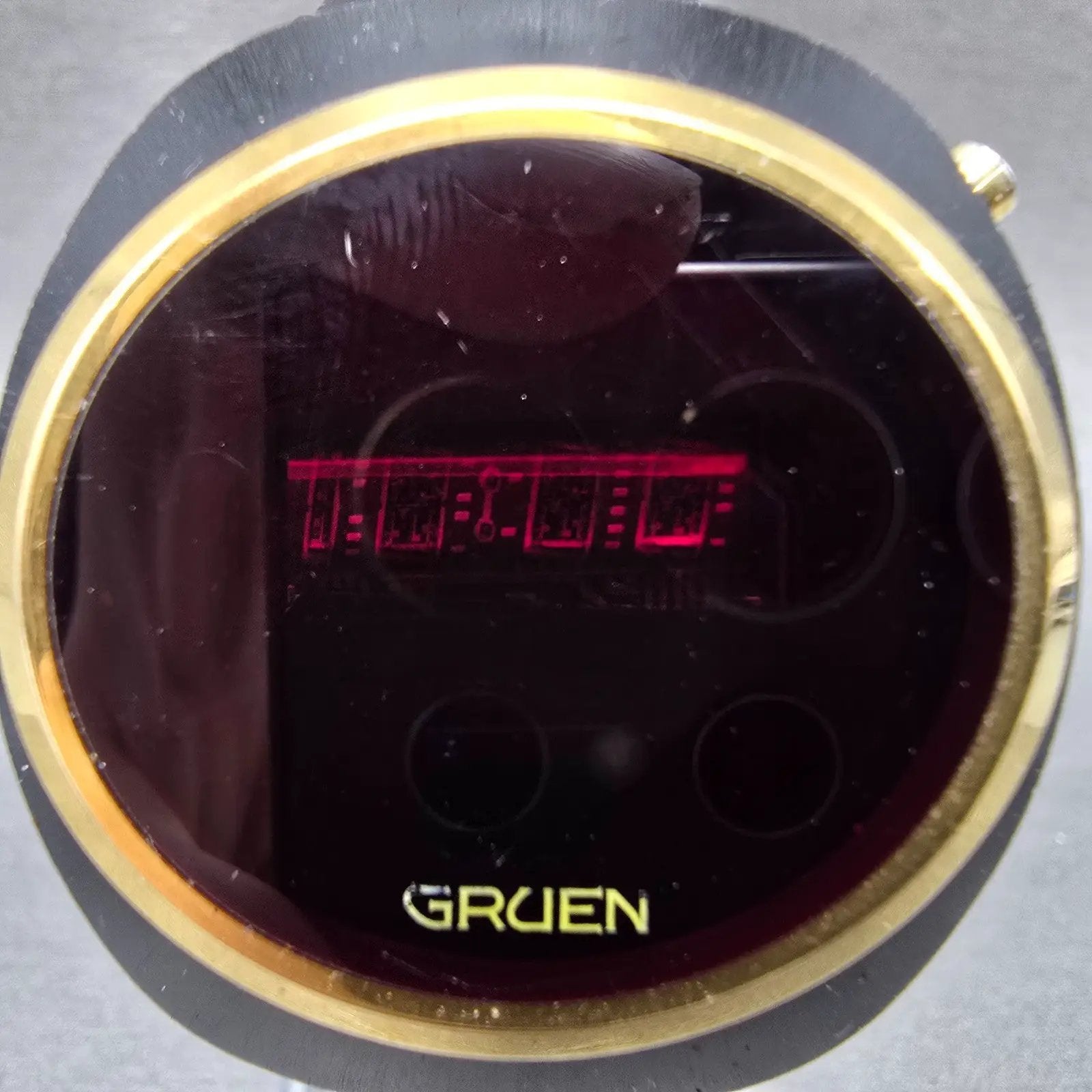 Gruen RED LED Watch Men 38mm Black Gold Tone Vintage PARTS2