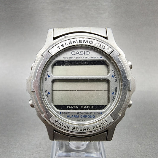 Casio DW3600 Telememo 30 Watch Men 41mm Digital Steel Round VTG PARTS0