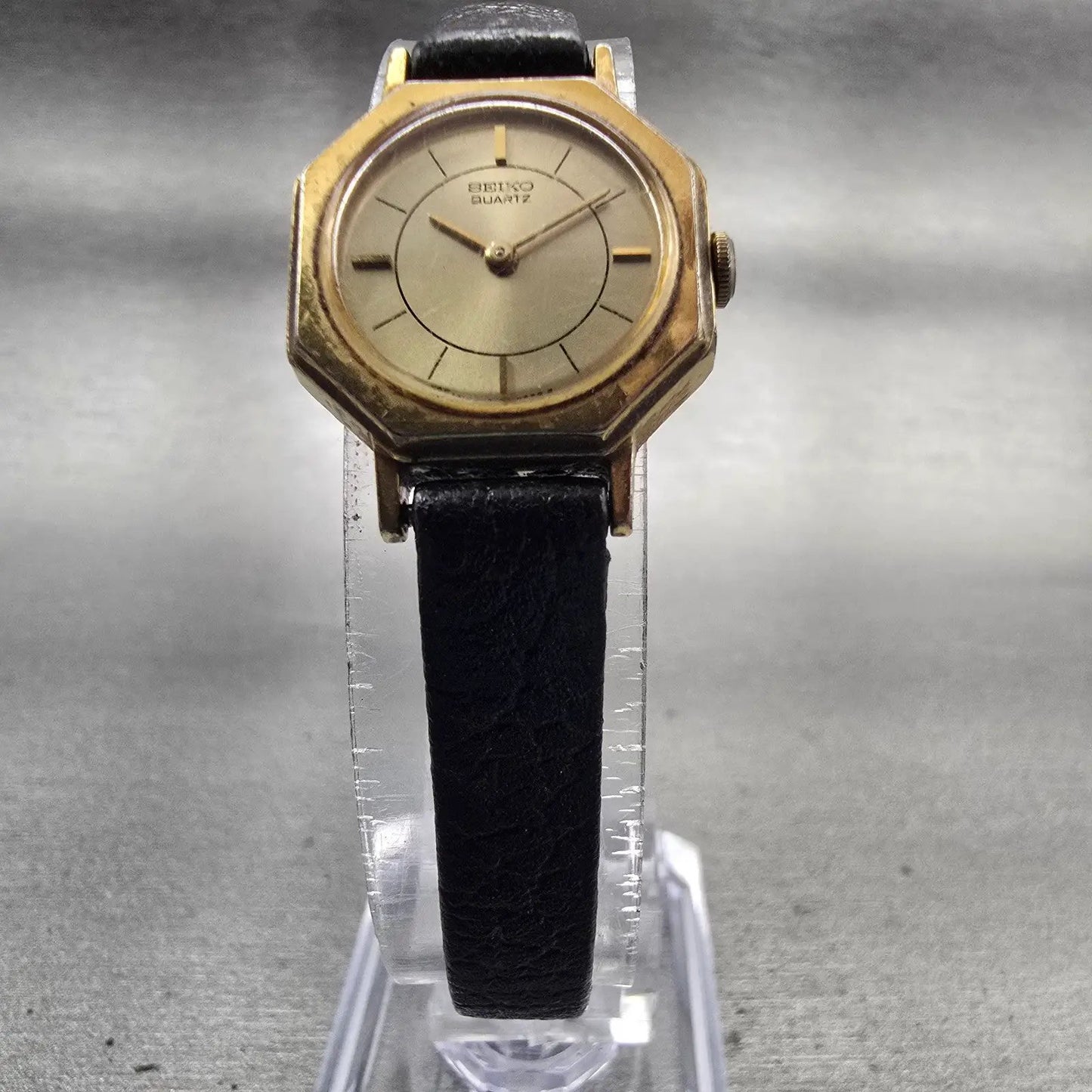 Seiko Watch Women 19mm Gold Dial Gold Tone Octagon 1400-1149 New Battery Vintage5