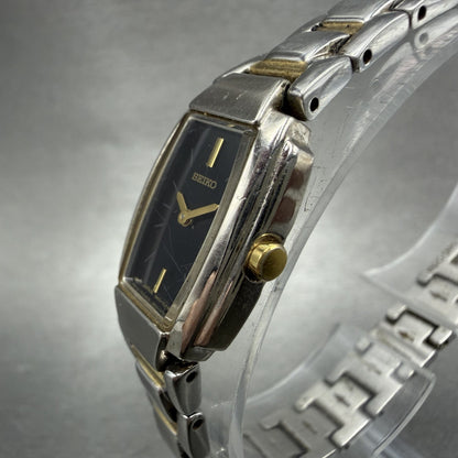 Seiko Watch Women 16mm Black Dial Two Tone Rectangle VTG 1N00-0GA0 New Battery2