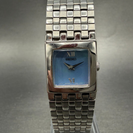 Seiko Tank Watch Women 19mm MOP Dial Silver Tone Square 1N00-5010 New Battery0