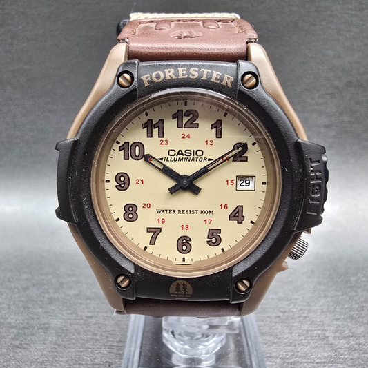 Casio Forester FT-500W Watch Men 43mm Cream Dial Two Tone Date Round New Battery0